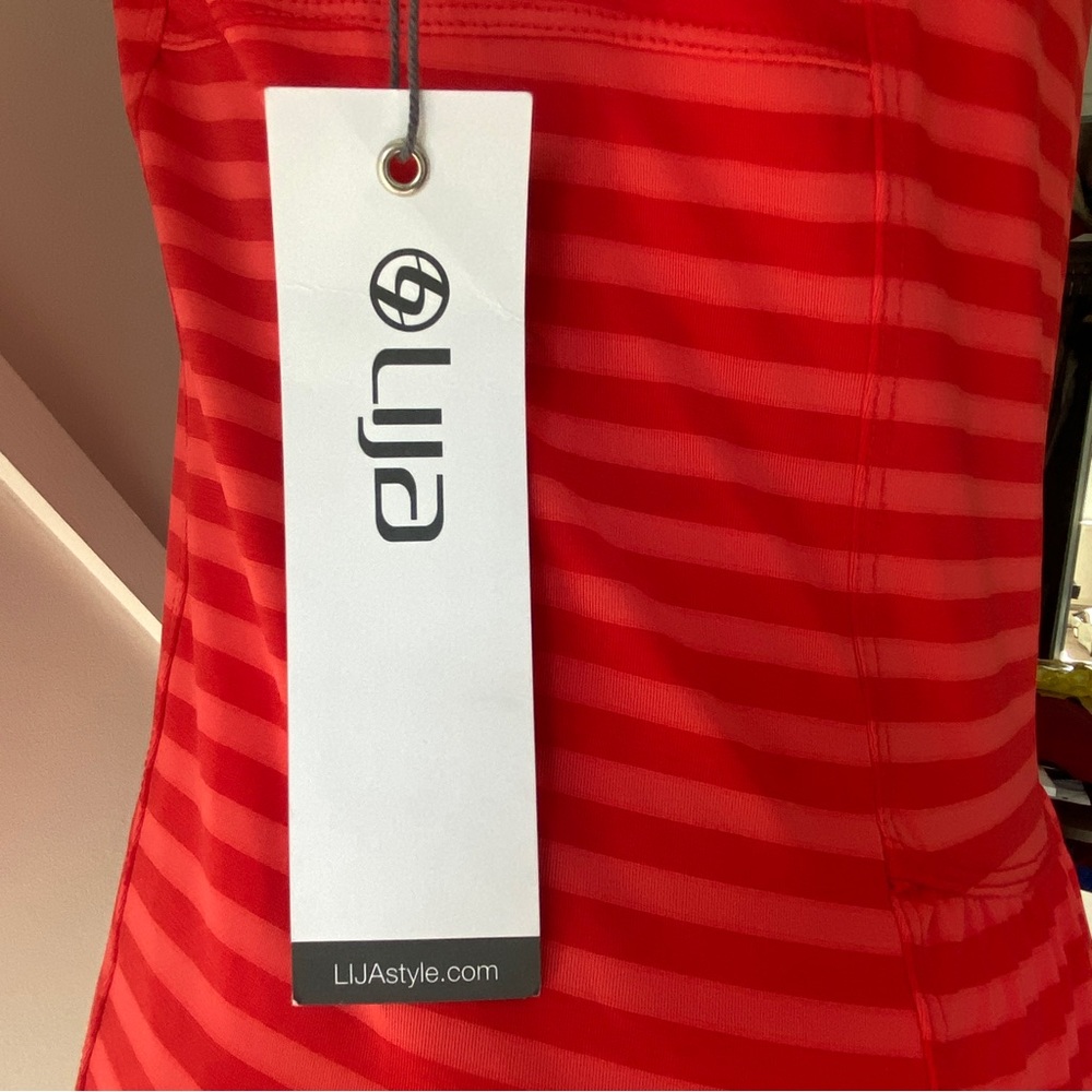 Lija NWT Red Orange Stripe Sleeveless Polo S | Tenniscore Golf Top | Preppy - Picture 9 of 13